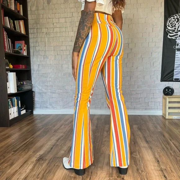 Free People Striped Split Flares - Picture 4 of 8
